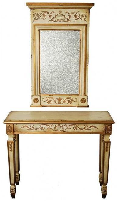 Console Table Antique White Mirror Carved
