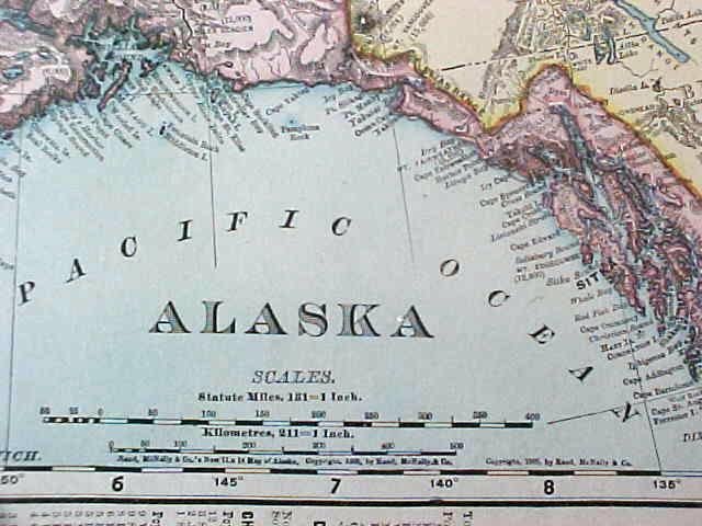 Map Alaska & Canada 1907 Antique