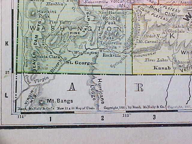 Map Nova Utah & Wyoming 1907 Rand McNally