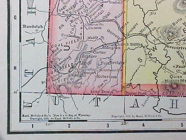 Map Nova Utah & Wyoming 1907 Rand McNally