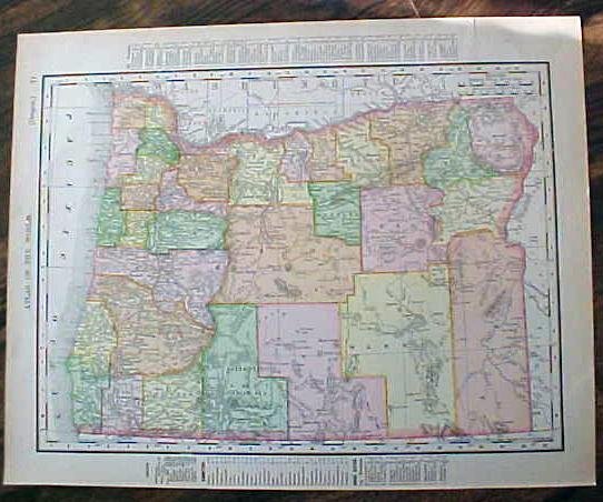 Map Washington & Oregon 1907 Antique