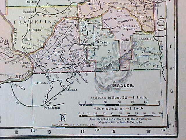 Map Washington & Oregon 1907 Antique
