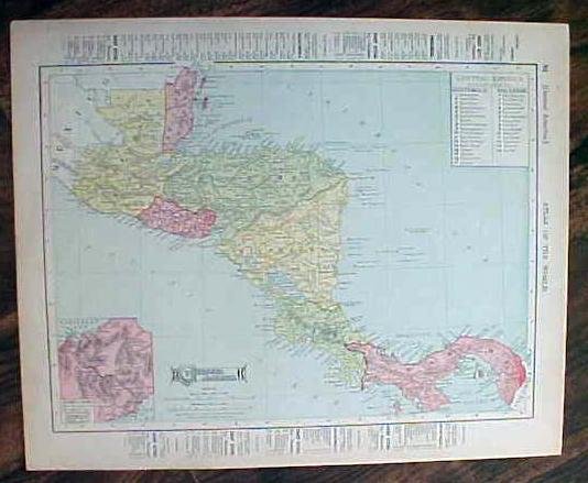 Antique Map Mexico & Central America 1907 Rand McNally