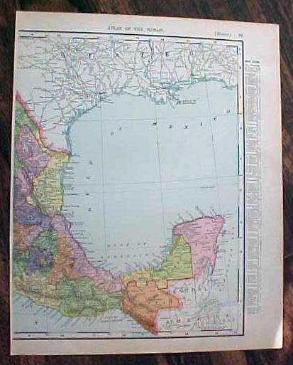 Antique Map Mexico & Central America 1907 Rand McNally