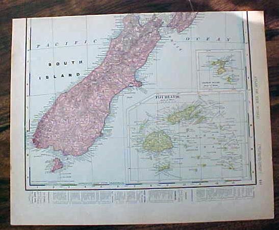 Antique Map Hawaii & New Zealand Figi 1907