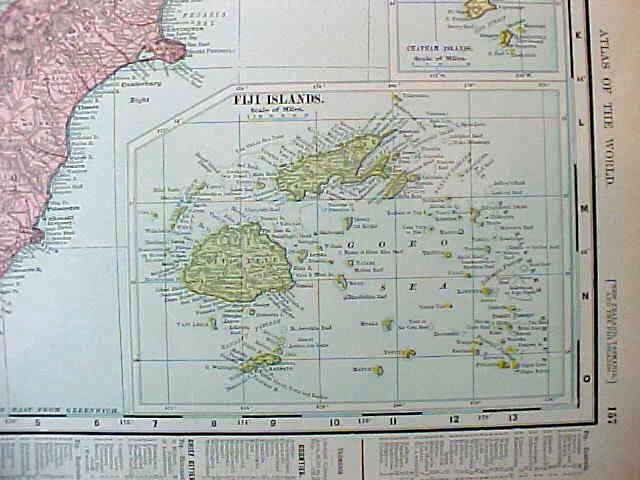 Antique Map Hawaii & New Zealand Figi 1907
