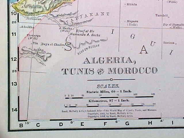 Antique Map Egypt & Algeria, Tunis 1907