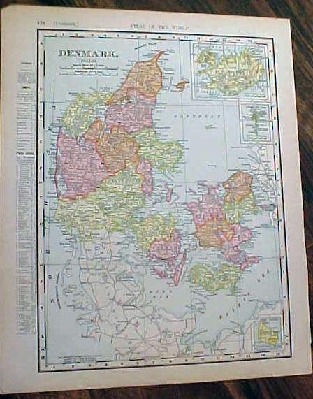 Antique Map Denmark & Sweden, Norway 1907