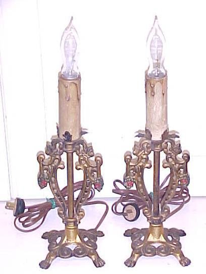 Candlestick Lamp Pair Lion Paw Footed Cast Metal