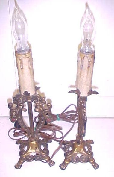 Candlestick Lamp Pair Lion Paw Footed Cast Metal
