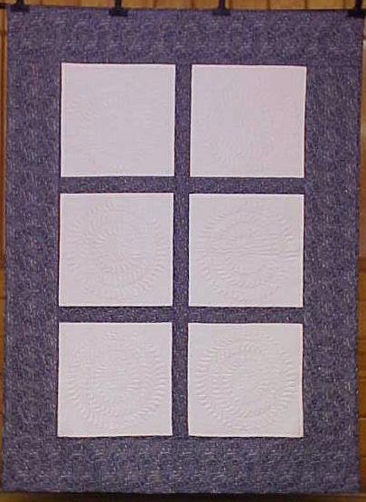 Quilt Feathered Circles Blue White Damask Custom Quilted 61 x 82