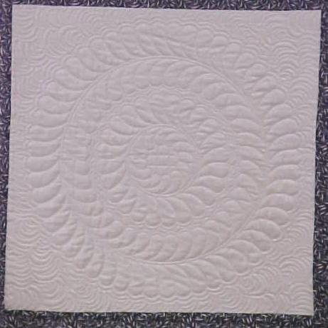 Quilt Feathered Circles Blue White Damask Custom Quilted 61 x 82