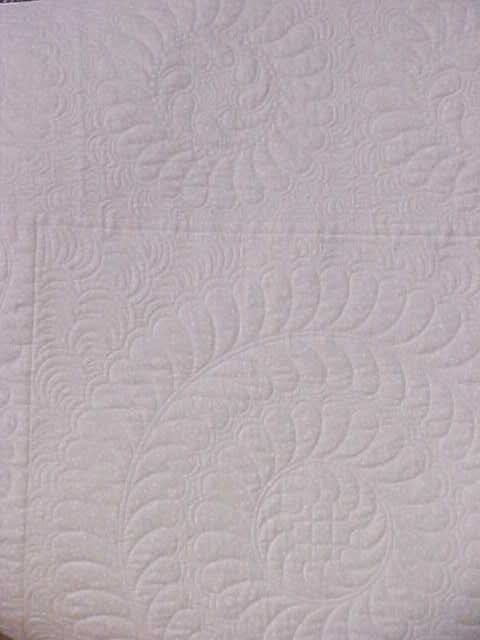 Quilt Feathered Circles Blue White Damask Custom Quilted 61 x 82