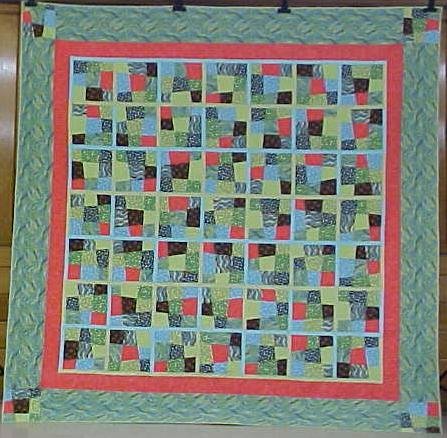 Quilt King Aqua Lime Brown Spot Crazy 101 x 102