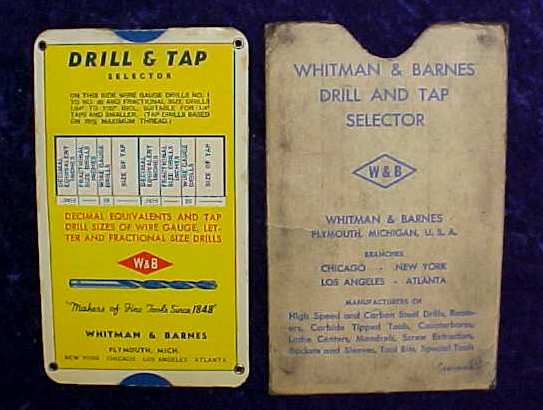 Whitman & Barnes Drill & Tap Selector