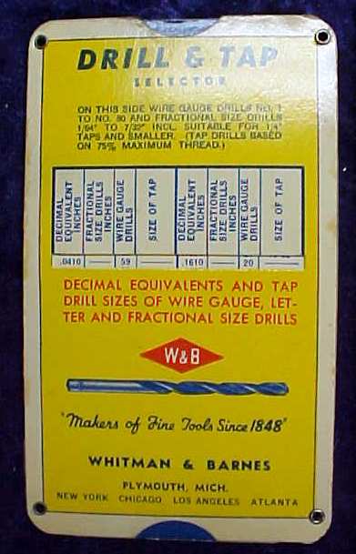 Whitman & Barnes Drill & Tap Selector