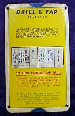 Whitman & Barnes Drill & Tap Selector