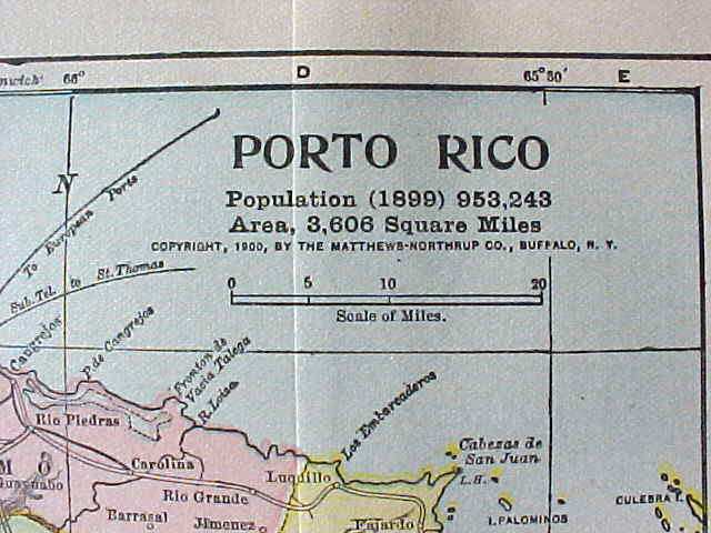 Antique Map Puerto Rico British Columbia 1906