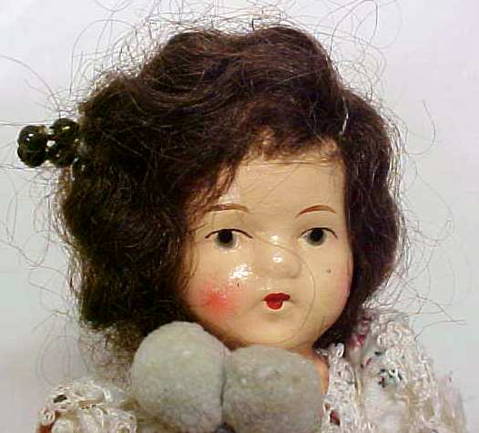 German Bisque Doll Jointed Mohair Wig Antique