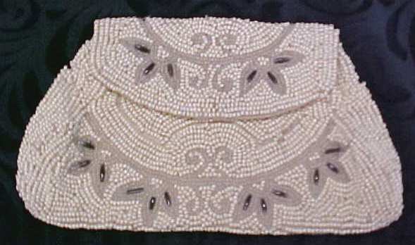 Antique Beaded Purse France Silver Beads