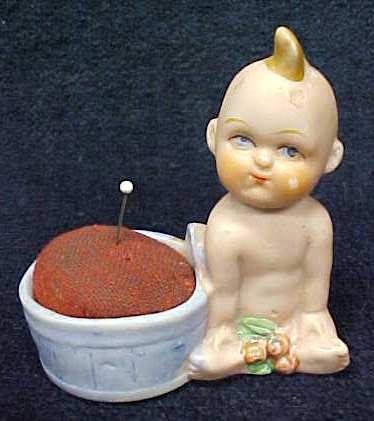 Bisque Baby Pin Cushion Unusual Vintage