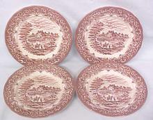 Grindley Bread Plates Red Transferware 4 PC