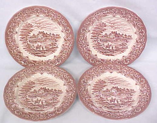Grindley Bread Plates Red Transferware 4 PC