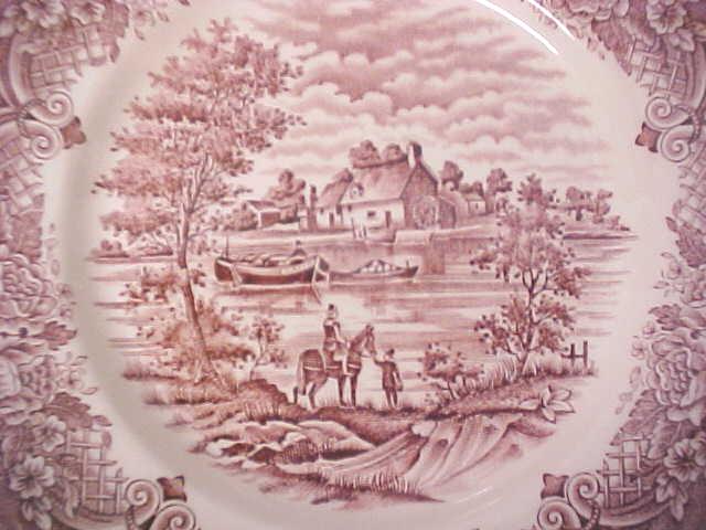 Grindley Bread Plates Red Transferware 4 PC