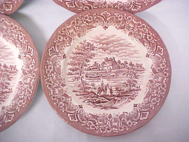 Grindley Bread Plates Red Transferware 4 PC