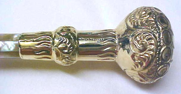 Antique Umbrella Ladies Gold Mother of Pearl Victorian MOP