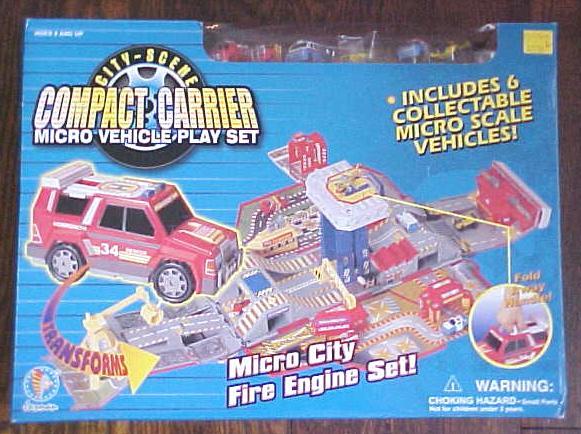 Compact Carrier Micro City Fire Engine Play Set