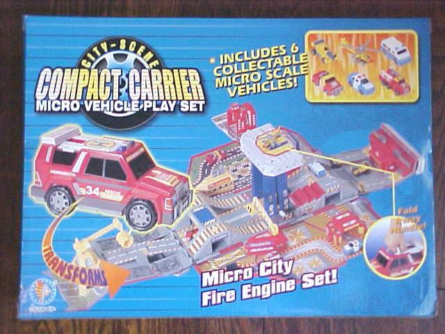 Compact Carrier Micro City Fire Engine Play Set