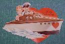 Antique Valentines Card Boy & Girl Cabin Cruiser