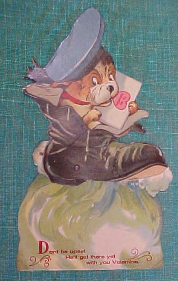 Antique Valentines Card Puppy in Boot