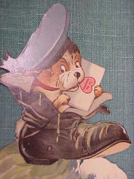 Antique Valentines Card Puppy in Boot