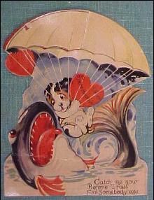 Antique Valentines Card Puppy in Parachute Fold Out