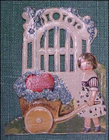 Antique Valentines Card Garden Scene Cut Out