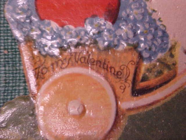 Antique Valentines Card Garden Scene Cut Out