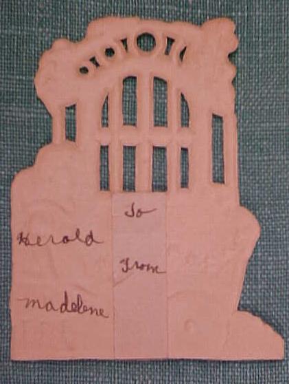 Antique Valentines Card Garden Scene Cut Out