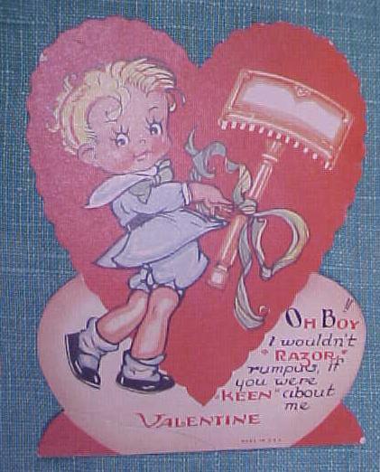 Antique Valentines Card Keen Razor Boy