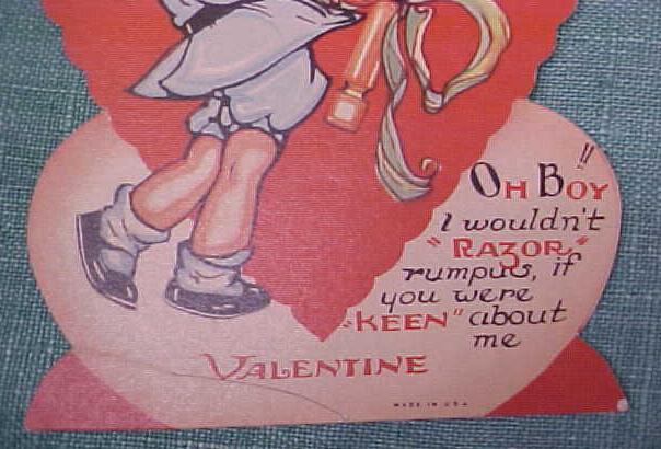 Antique Valentines Card Keen Razor Boy