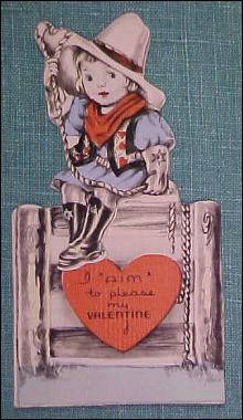 Antique Valentines Card Cowgirl