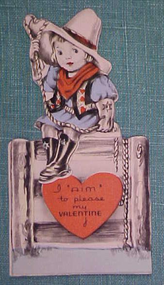 Antique Valentines Card Cowgirl