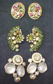 Earring Collection Vintage Rhinestones Signed
