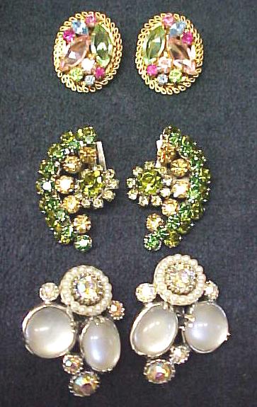 Earring Collection Vintage Rhinestones Signed