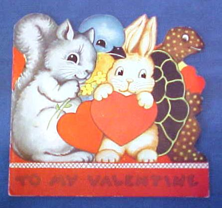 Antique Valentines Book Card Childs Animals Colorful