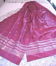Vintage Sari Saree Rose Silk Ornate Silver Designs