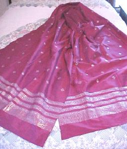 Vintage Sari Saree Rose Silk Ornate Silver Designs