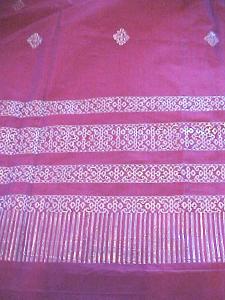 Vintage Sari Saree Rose Silk Ornate Silver Designs