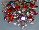 Brooch Pin Red Floral Spray Rhinestone Exquisite